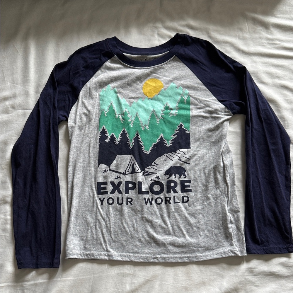 Adventure Awaits Kids Long Sleeve Tee - Navy and Gray